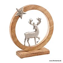 Holz Skulptur Metallhirsch/Stern