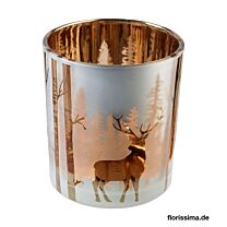 Glas Teelichtbecher Hirsch im Winterwald