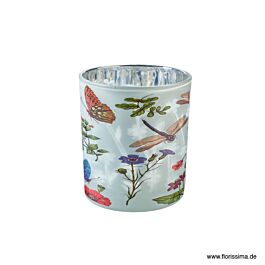 Glas Teelichtbecher Flowers/Libelle (3 Stück)