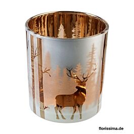 Glas Teelichtbecher Hirsch im Winterwald (4 Stück)